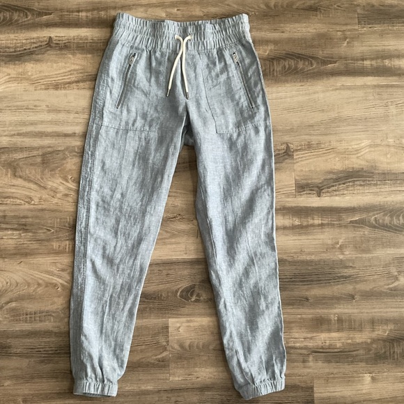 Athleta Women's Size 0 Blue 100% Linen High Rise Zip Pocket Cabo Jogger Pants - Picture 1 of 3